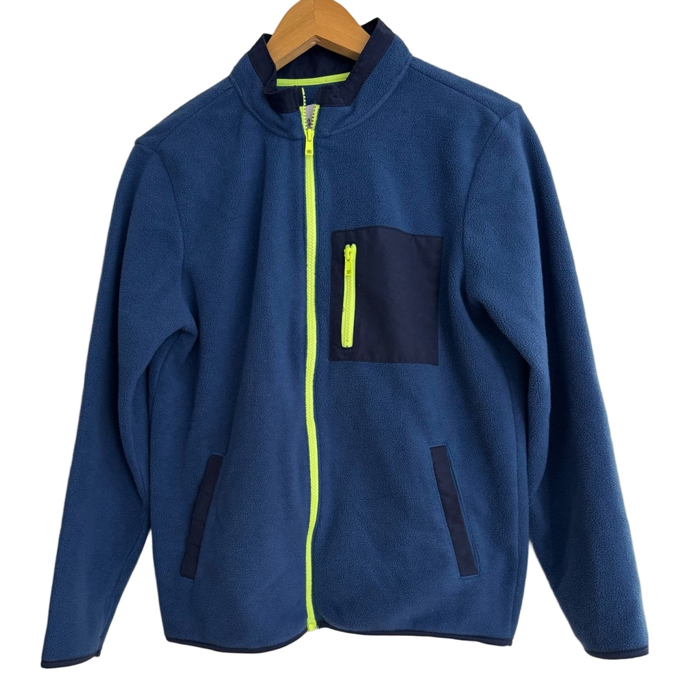 Old Navy Blue Fleece Jacket with Neon Accents Youth Boy XL 14/16